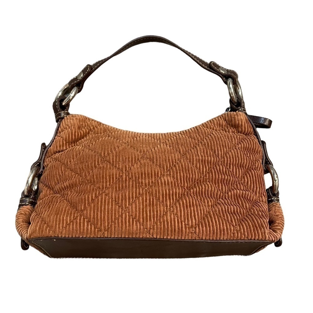 Tommy Hilfiger Brown Quilted Corduroy Small Bag with Leather and Silver Accents - Picture 2 of 12
